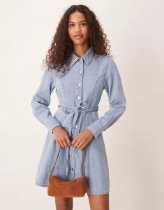 Джинсовое мини-платье JDY с поясом светло-голубого цвета