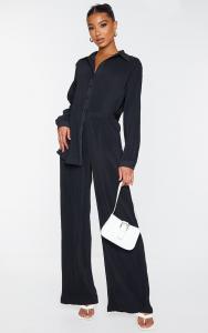 PrettyLittleThing Черные широкие брюки с высокой талией и плиссировкой
