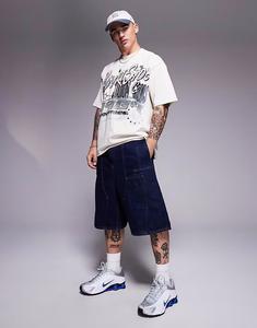 Джинсовые шорты с вставкой по бокам и вышитым логотипом цвета индиго на заднем кармане Courtside