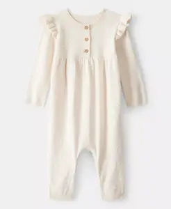 Хлопковый комбинезон с длинными рукавами для маленьких девочек Carter's, слоновая кость/кремовый
