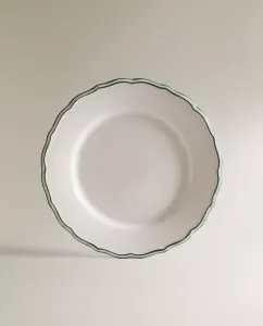 Тарелка Zara Home Earthenware Dinner With Contrast Edge, 27,6 см, белый/зеленый