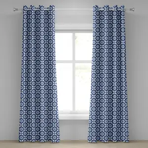 Синяя штора на люверсах ABAKUHAUS, традиционная португальская плитка азулежу с винтажным цветочным мозаичным узором, декоративные двухпанельные шторы, 280 см x 245 см, темно-синий цвет Abakuhaus