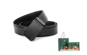 Ace Paul Ремень из натуральной кожи для мужчин черный шириной 3.5 см, Black light plain 110cm + Christmas gift box