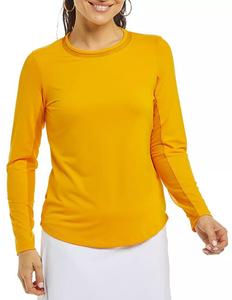 Ibkul Женская сетчатая футболка с круглым вырезом с длинными рукавами