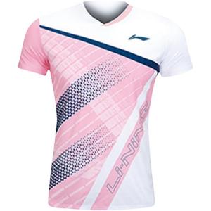 Бадминтонная майка, унисекс, с V-образным вырезом, средней жесткости Li-Ning, белый/impatiens розовый