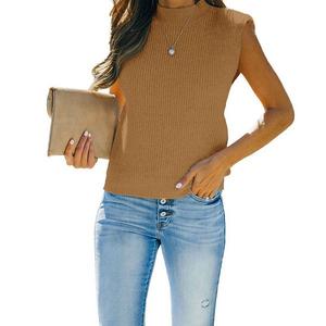 Женский пуловер без рукавов с круглым вырезом риб Green Elysium, Light Brown