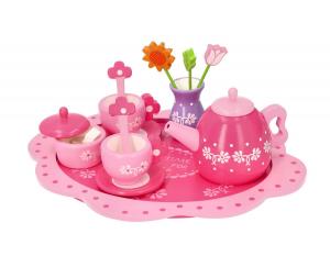 Деревянный чайный сервиз с цветами. Lelin