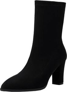 Женские короткие ботильоны на молнии с модным дизайном, массивным каблуком и заостренным носком XIEPP, Black