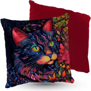 Подушка велюровая PREMIUM с рисунком кота в радужных цветах, 40 х 40 см, декоративная с наполнителем, для гостиной, спальни или в подарок 5made