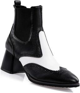 Женские ботильоны VOKLIN с круглым носком, праздничные с укороченной голенью, вестерн-стиль, средний каблук, винтажные броги-оксфорды, Black-Velvet Lined