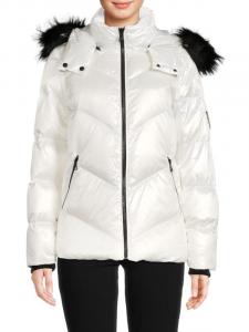 Пуховик с капюшоном и отделкой из искусственного меха Karl Lagerfeld Paris White