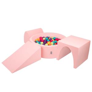 KiddyMoon Игровая площадка пенопластовая ППЗП-ОК30Д-124 с шариками розовый: светло-зеленый-желтый-бирюзовый-оранжево-темно-розовый-фиолетовый бассейн 300/клин Л/горка/тоннель