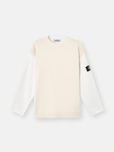 Свитер с круглым вырезом и контрастной строчкой Stone Island 5100014 MIXED FABRIC COTTON_STONE ISLAND RAW BEAUTY, слоновая кость