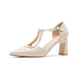 QITUMAUL Женские туфли на платформе с массивным каблуком абрикосового цвета [высота каблука 7,5 см], цвет Apricot[Heel Height 7.5cm]