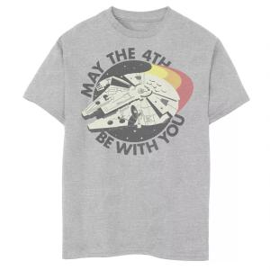 Футболка с рисунком в стиле ретро для мальчиков 8–20 лет «Сокол тысячелетия» «Звездные войны, четвертое мая будет с тобой» Star Wars