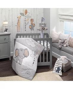 Комплект постельного белья для мини-кроватки из 3 предметов Jungle Safari Elephant - серый/белый Lambs & Ivy, серый