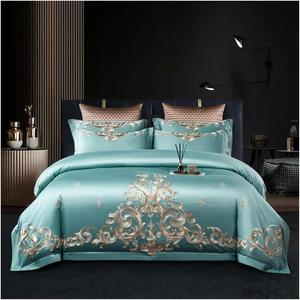 KYTGFH Комплект постельного белья павлиний синий с вышивкой из египетского хлопка 1000TC