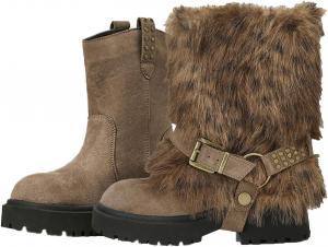 Меховые сапоги Y2K для женщин с противоскользящей подошвой, зимние ботильоны с съемной меховой стойкой и пряжками, стильное сочетание Generic, Brown