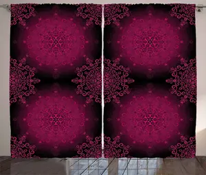 Штора ABAKUHAUS Purple Mandala Rustic, психоделический бохо, универсальные ленточные шторы для гостиной с петлями и крючками, 280 x 175 см, бордово-малиновый Abakuhaus