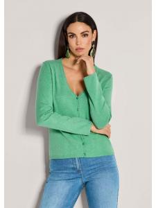 MADELEINE Кардиган из тонкого трикотажа с длинными рукавами и V-образным вырезом, изумрудно-меланжевого цвета