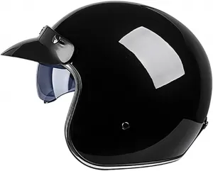 Ретро мотоциклетный шлем, полушлем-«реактивный шлем» с солнцезащитным козырьком для мужчин, женщин и взрослых, одобрен ECE 22/05 и DOT Woljay, Glossy Black