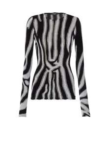 Облегающий топ из бархата с зебровым принтом Balmain, черный