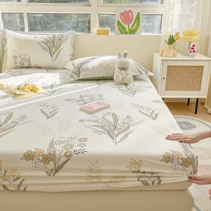 Yalu Простыня на резинке 180x200 см из 100% хлопка, комплект с двумя наволочками, цвет Lily of the Valley