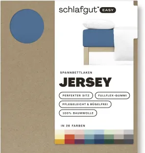 Простыня Schlafgut "EASY из 100% хлопка, мягкая и впитывающая, фирменная простыня", для матрасов высотой до 22 см, размером 90x200, 140x200 или 180x200 см 120-130х200 см, 1 шт., синий