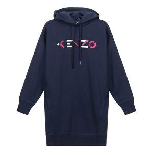 Свитер fw20 logo embroidered fleece lined hooded long sleeves hoodie navy blue Kenzo, синий
