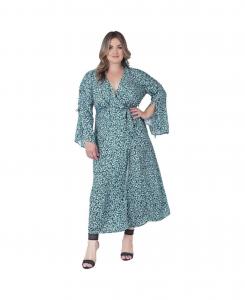 Платье-халат с длинными рукавами и сборками, большого размера, макси-длина Standards & Practices, Green leopard