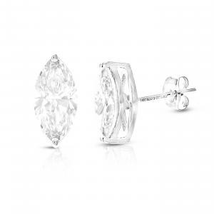 Серьги-гвоздики с 2-каратным выращенным в лаборатории бриллиантом огранки «маркиза» из 14-каратного золота с пуш-апами для женщин Vir Jewels, белый