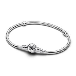 Браслет Pandora Moments Rose in Bloom Clasp Snake Chain, стерлинговое серебро