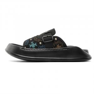 PAVEA Кожаные мужские слайдеры с аппликацией, нескользящие и устойчивые к истиранию, черные, цвет Black