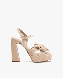 Женские бархатные туфли на каблуке с бантом и платформой Pedro Miralles, бежевый