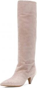 Женские ботильоны XYD с драгоценными камнями, праздничные элегантные туфли с низким каблуком, заостренным носком, свободного кроя, зимние ботинки со стразами, Light Pink