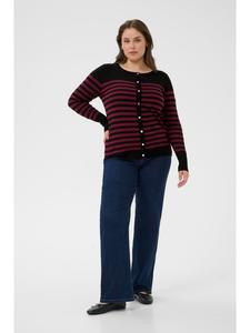 KAFFE curve Кардиган KClizzy прямого кроя, цвет черный/винно-синий с полуполосками