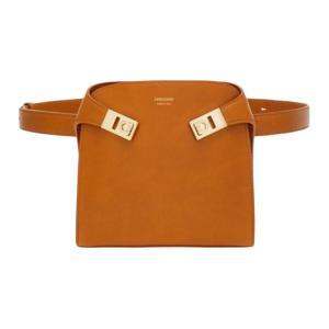 Ferragamo Говяжья кожаная поясная сумка кроссбоди женская тёмный мёд