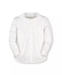 Блузка из органического хлопка для девочек с оборками на шее и защипами Hope & Henry, белый