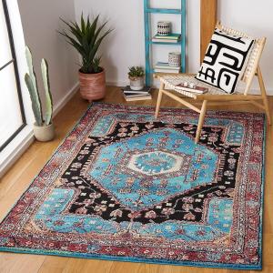 Ковер SAFAVIEH, 79 x 153 см, Vintage Hamadan Collection, Turquoise & Black, Oriental Design, Non-Shedding & Easy Care, идеален для помещений с высокой проходимостью: прихожая, гостиная, спальня (VTH204K)