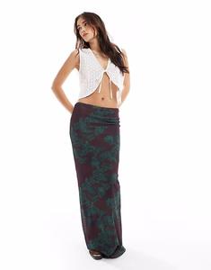 Юбка макси с низкой посадкой из прозрачной сетки с принтом пейсли от ASOS DESIGN коричневого цвета