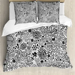 Пододеяльник ABAKUHAUS Leaf, Hipster Cake Tea, с защитой от клещей, подходит для аллергиков с наволочками, 200 x 200 см - 80 x 80 см, черно-белый Abakuhaus