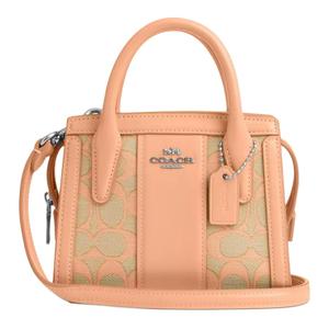 Изящная мини-сумка через плечо из телячьей кожи с жаккардовым узором на ремне, Coach, серебристый и приглушенный розовый