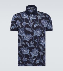 Рубашка-поло из хлопкового пике с принтом Etro, Print On Blue Base