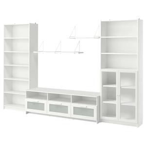 Комбинация для хранения телевизора BILLY/BRIMNES IKEA, 340x41x202 см, цвет white/clear glass