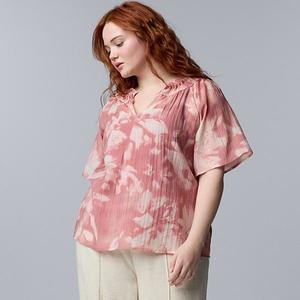Блузка с рукавами-фонариками Plus size Simply Vera Vera Wang, Red Pink Floral