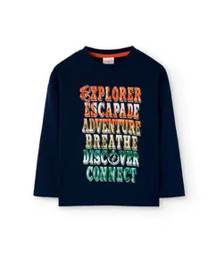 Детская футболка с рисунком спереди и длинным рукавом Boboli, темно-синий