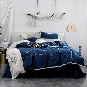 YUSIWOAL Комплект постельного белья из хлопка 60S с вышивкой Blu