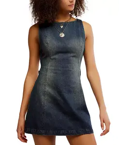 Женское мини-платье из атласного хлопкового денима Free People, синий