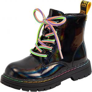 Детские короткие ботинки IWIHMIV для девочек, кожаные ботильоны на шнуровке с боковой молнией, нескользящие, удобные ботинки до щиколотки для прогулок, Multicolour