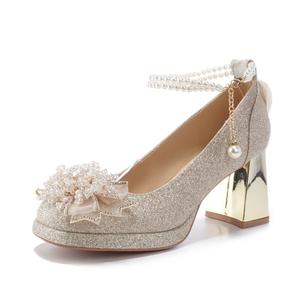 Alxnan Женские туфли на платформе шампань с массивным каблуком, цвет Champagne Chunky Heel